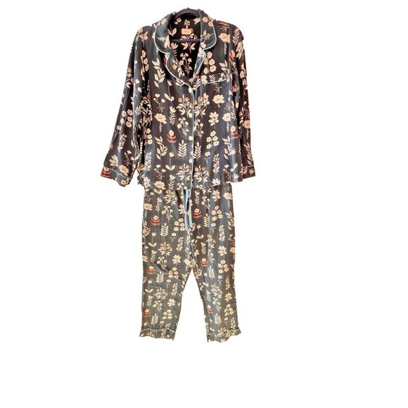 Bedhead Pajama Set Size L Classic Long Sleeve Dk Navy Blue Floral Pockets Cotton - Picture 11 of 16